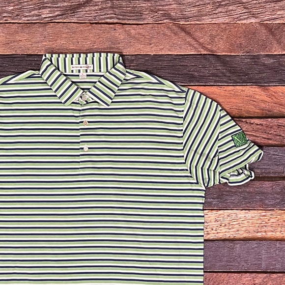 Peter Miller Polo Golf Golfer Green Striped Tennis Preppy Shirt - Picture 2 of 5